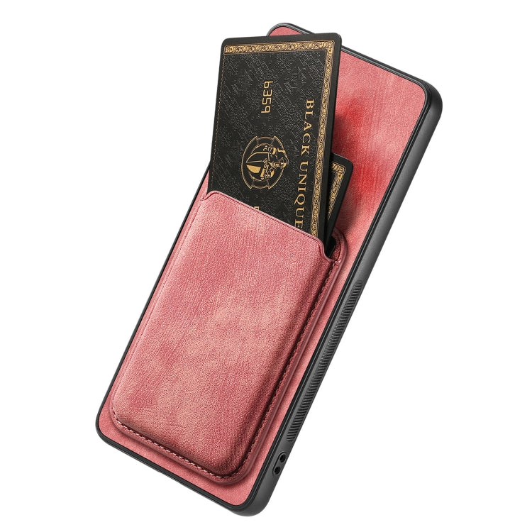 For OPPO Reno9 5G Retro Leather Card Bag Magnetic Phone Case(Pink) - OPPO Cases by buy2fix | Online Shopping UK | buy2fix