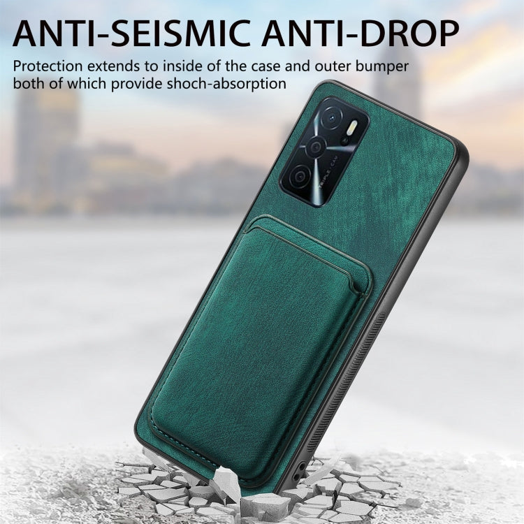 For OPPO A17K Retro Leather Card Bag Magnetic Phone Case(Green) - OPPO Cases by buy2fix | Online Shopping UK | buy2fix