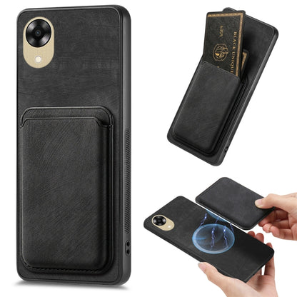 For OPPO A17K Retro Leather Card Bag Magnetic Phone Case(Black) - OPPO Cases by buy2fix | Online Shopping UK | buy2fix