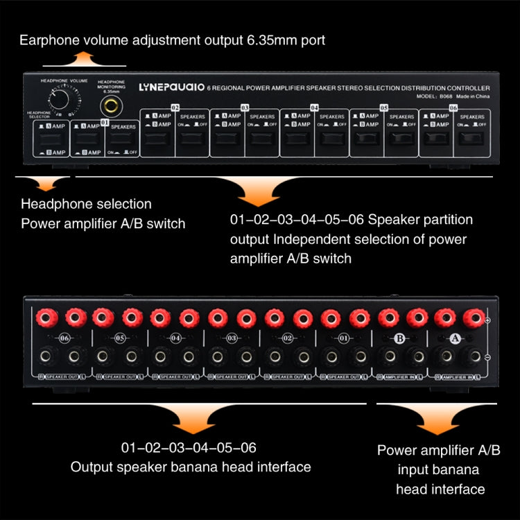 B06 82 In 6 Out Power Amplifier Speaker Selector 6 Region Stereo Speaker Switcher -  by buy2fix | Online Shopping UK | buy2fix