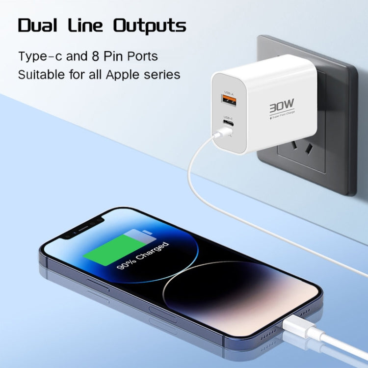 PD30W USB-C / Type-C + 8 Pin + USB Charger with USB to Micro USB Data Cable(US Plug) - USB Charger by buy2fix | Online Shopping UK | buy2fix