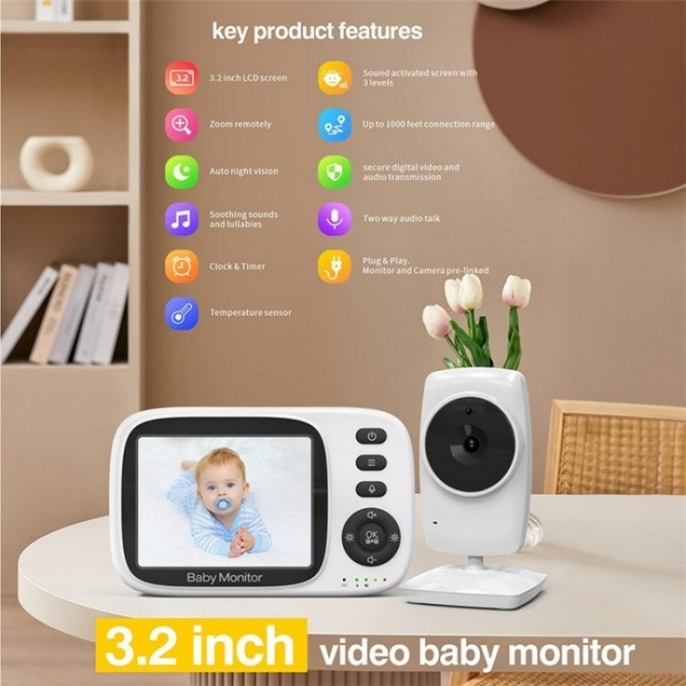 MC632A 2 Way Voice Talk Temperature Monitoring Baby Camera 3.2 inch Screen Baby Monitor(EU Plug) - Baby Monitor by buy2fix | Online Shopping UK | buy2fix