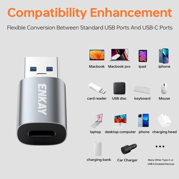 ENKAY ENK-AT118 Aluminium Alloy Male USB 3.1 to Female Type-C Data Adapter Converter Support Fast Charging - Type-C Adapter by ENKAY | Online Shopping UK | buy2fix