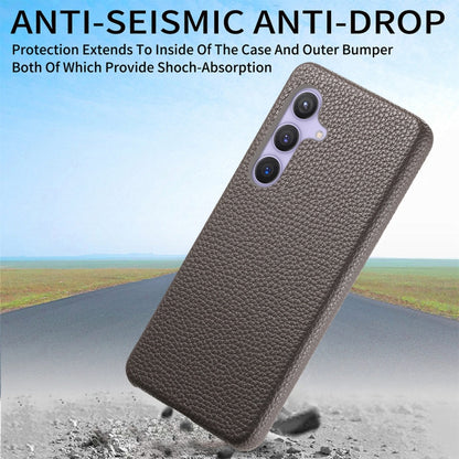 For Samsung Galaxy S24 5G Litchi Oil Edge Leather Back Phone Case(Grey) - Galaxy S24 5G Cases by buy2fix | Online Shopping UK | buy2fix