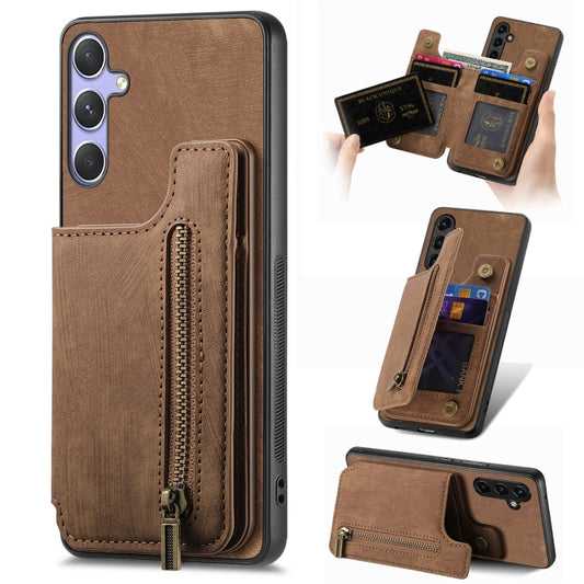 For Samsung Galaxy S25 Ultra 5G Retro Leather Zipper Wallet Back Phone Case(Brown) - Galaxy S25 Ultra 5G Cases by buy2fix | Online Shopping UK | buy2fix