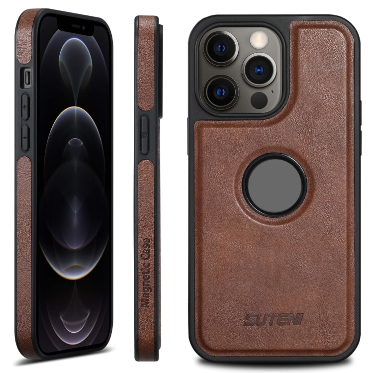 For iPhone 12 Pro Suteni G1 Magsafe Leather Back Phone Case(Brown) - iPhone 12 / 12 Pro Cases by Suteni | Online Shopping UK | buy2fix