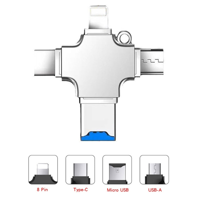 4 in 1 USB-C / Type-C  USB 2.0 + Micro USB + 8 Pin Adapter TF Card Reader, Memory Card:64GB(Sliver) - U Disk & Card Reader by buy2fix | Online Shopping UK | buy2fix