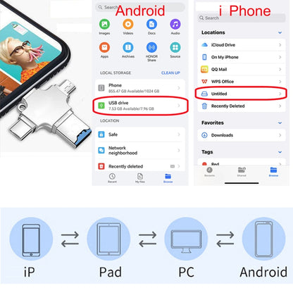 4 in 1 USB-C / Type-C  USB 2.0 + Micro USB + 8 Pin Adapter TF Card Reader, Memory Card:No Memory(Sliver) - U Disk & Card Reader by buy2fix | Online Shopping UK | buy2fix