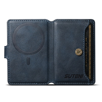 Suteni S2 Phone Magnetic Card Case Card Sleeve MagSafe Magnetic Coil PU Leather(Blue) - Adhesive Card Holders by Suteni | Online Shopping UK | buy2fix