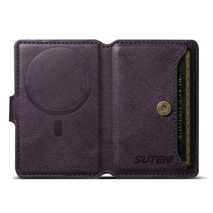 Suteni S2 Phone Magnetic Card Case Card Sleeve MagSafe Magnetic Coil PU Leather(Purple) - Adhesive Card Holders by Suteni | Online Shopping UK | buy2fix