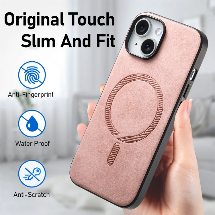 For iPhone 15 Pro Solid Color Retro Magsafe PU Back Cover Phone Case(Pink) - iPhone 15 Pro Cases by buy2fix | Online Shopping UK | buy2fix