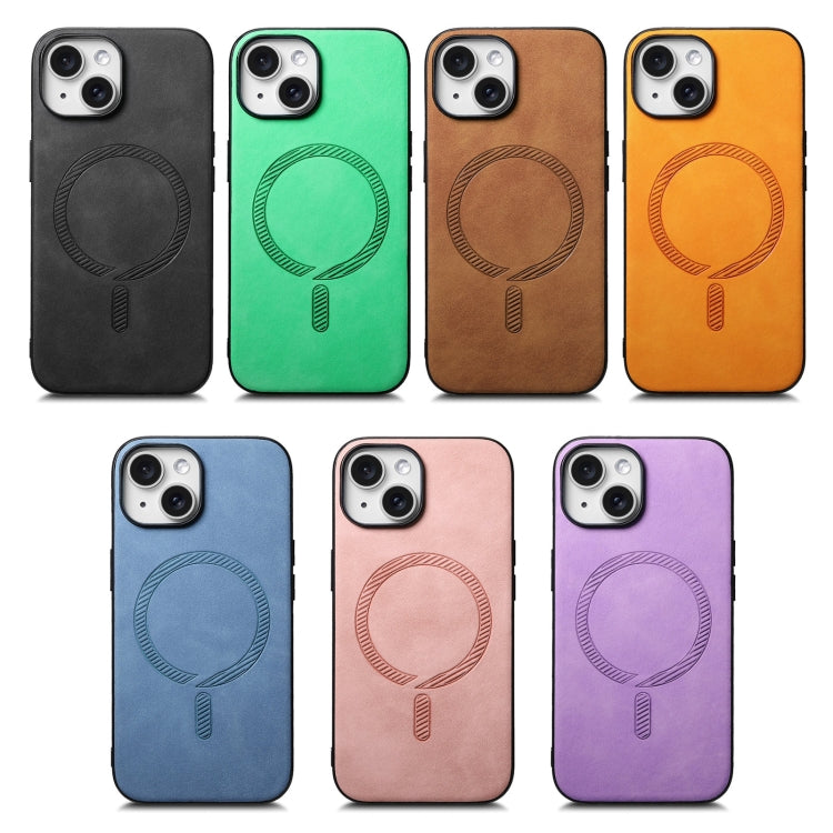 For iPhone 16 Solid Color Retro Magsafe PU Back Cover Phone Case(Purple) - iPhone 16 Cases by buy2fix | Online Shopping UK | buy2fix