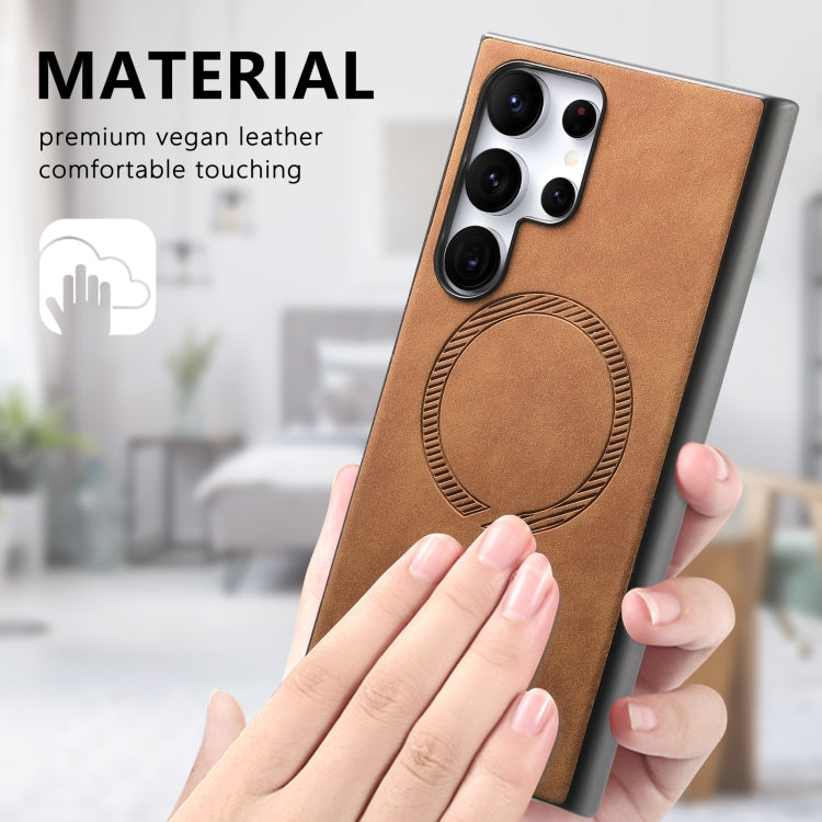 For Samsung Galaxy S25+ 5G Solid Color Retro Magsafe PU Back Cover Phone Case(Brown) - Galaxy S25+ 5G Cases by buy2fix | Online Shopping UK | buy2fix