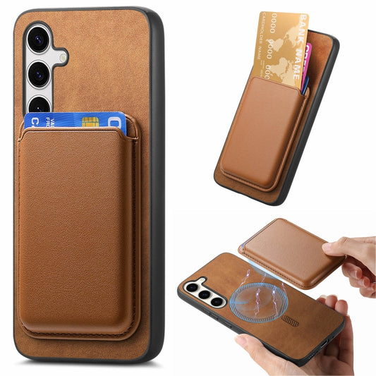 For Samsung Galaxy S25 5G Retro Magsafe Card Bag PU Back Cover Phone Case(Brown) - Galaxy S25 5G Cases by buy2fix | Online Shopping UK | buy2fix