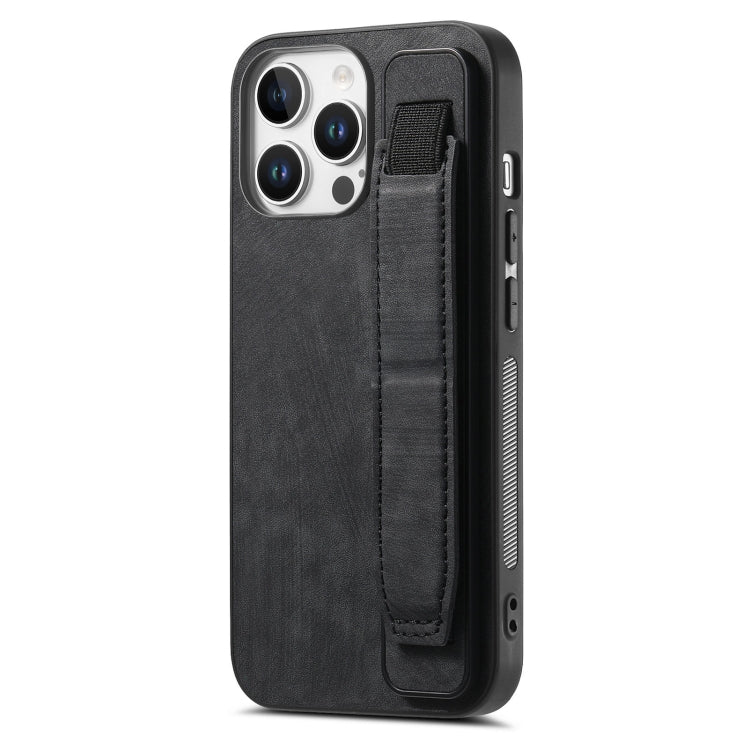 For iPhone 16 Pro Max Retro Wristband Holder Leather Back Phone Case(Black) - iPhone 16 Pro Max Cases by buy2fix | Online Shopping UK | buy2fix