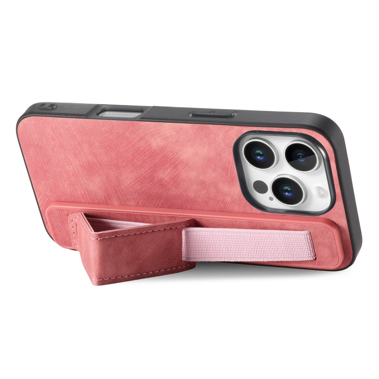 For iPhone 16 Pro Retro Wristband Holder Leather Back Phone Case(Pink) - iPhone 16 Pro Cases by buy2fix | Online Shopping UK | buy2fix