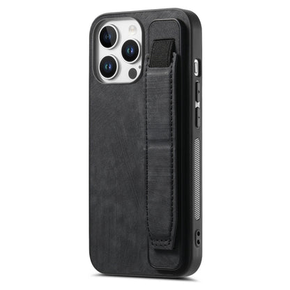 For iPhone 16 Pro Retro Wristband Holder Leather Back Phone Case(Black) - iPhone 16 Pro Cases by buy2fix | Online Shopping UK | buy2fix