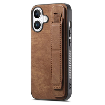 For iPhone 16 Retro Wristband Holder Leather Back Phone Case(Brown) - iPhone 16 Cases by buy2fix | Online Shopping UK | buy2fix