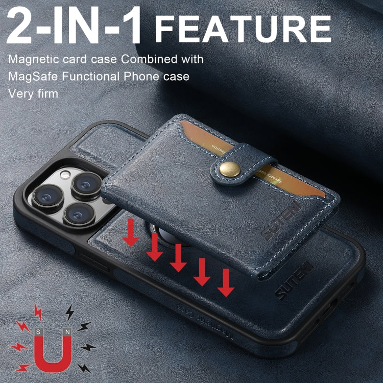 For iPhone 16 Pro Max Suteni M1 Oil Wax MagSafe Detachable Horizontal Card Bag Phone Case(Blue) - iPhone 16 Pro Max Cases by Suteni | Online Shopping UK | buy2fix