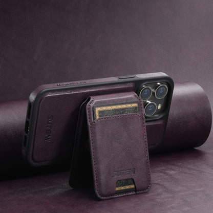 For iPhone 14 Pro Suteni M2 Oil Wax MagSafe Horizontal Card Bag Phone Case(Purple) - iPhone 14 Pro Cases by Suteni | Online Shopping UK | buy2fix