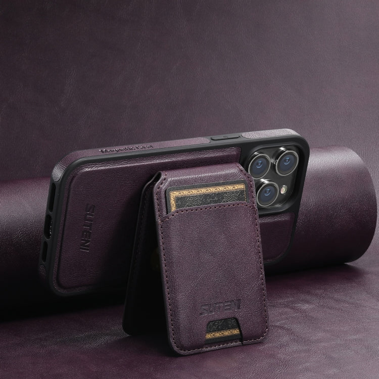 For iPhone 13 Pro Max Suteni M2 Oil Wax MagSafe Horizontal Card Bag Phone Case(Purple) - iPhone 13 Pro Max Cases by Suteni | Online Shopping UK | buy2fix