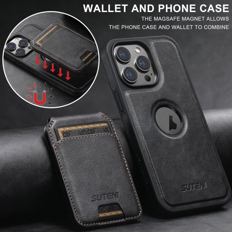For iPhone 15 Pro Suteni M2 Oil Wax MagSafe Horizontal Card Bag Phone Case(Black) - iPhone 15 Pro Cases by Suteni | Online Shopping UK | buy2fix