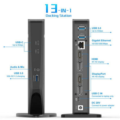 WAVLINK UG69PD5 USB-C HD 60Hz Monitor Adapter Dual 4K Display Docking Station, Plug:EU Plug - USB HUB by WAVLINK | Online Shopping UK | buy2fix