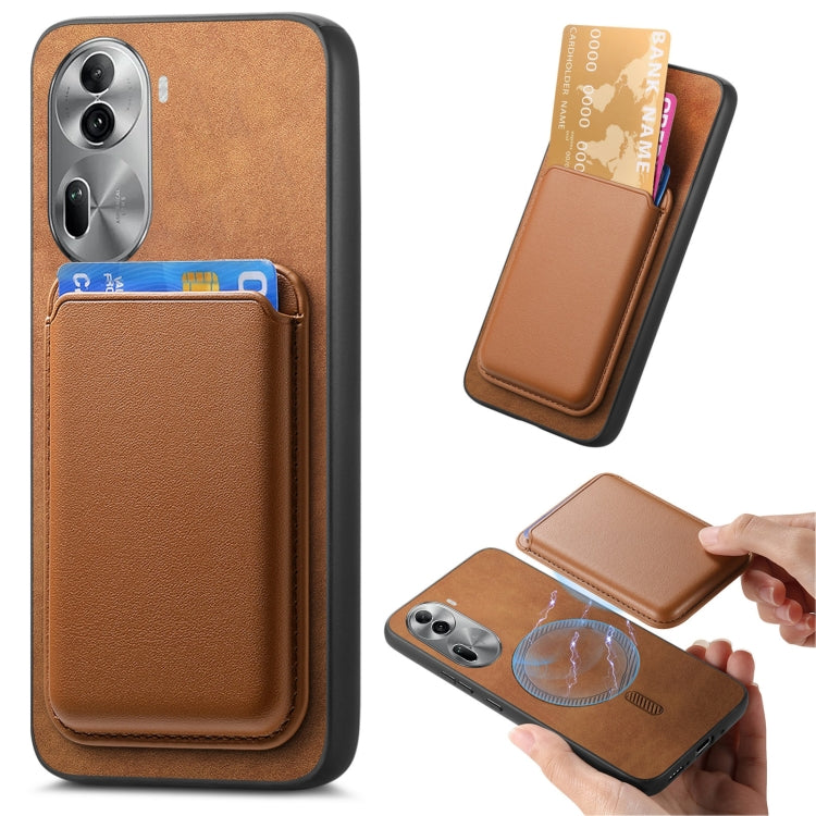 For OPPO Reno11 Pro 5G Global Retro Magsafe Card Bag PU Back Cover Phone Case(Brown) - Reno11 Pro Cases by buy2fix | Online Shopping UK | buy2fix