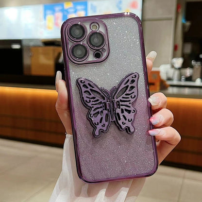 For iPhone 16 Electroplated Gradient Glitter 3D Butterfly TPU Phone Case(Gradient Purple) - iPhone 16 Cases by buy2fix | Online Shopping UK | buy2fix