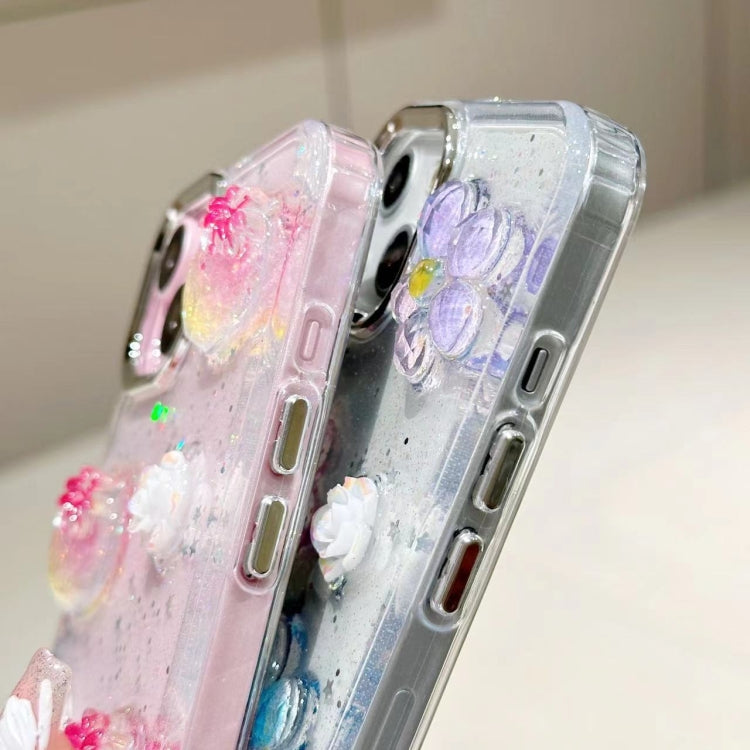 For iPhone 16 Plus 3D Flower Glitter Epoxy TPU Phone Case(Colorful Flowers) - iPhone 16 Plus Cases by buy2fix | Online Shopping UK | buy2fix