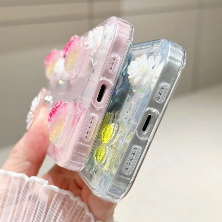 For iPhone 16 Plus 3D Flower Glitter Epoxy TPU Phone Case(Colorful Flowers) - iPhone 16 Plus Cases by buy2fix | Online Shopping UK | buy2fix