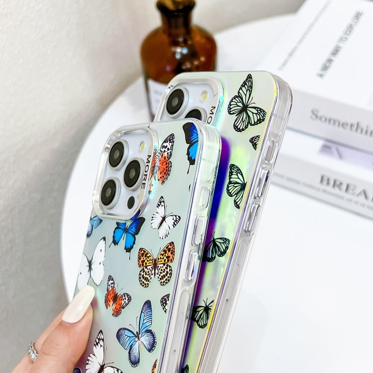 For iPhone 16 Pro Electroplating Laser Butterfly Phone Case with Wrist Strap(Blue Butterflies AB4) - iPhone 16 Pro Cases by buy2fix | Online Shopping UK | buy2fix