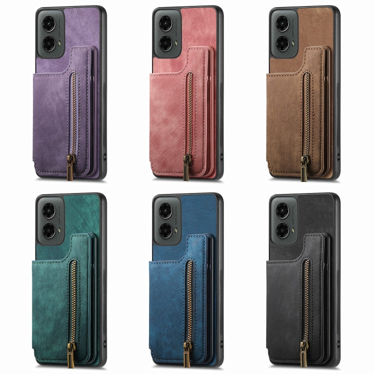 For Motorola G Stylus 5G 2024 Retro Leather Zipper Wallet Back Phone Case(Brown) - Motorola Cases by buy2fix | Online Shopping UK | buy2fix