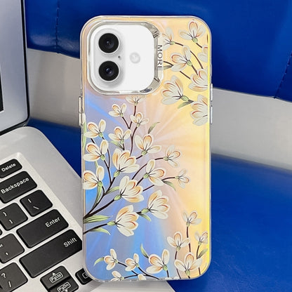 For iPhone 16 Electroplating Laser Flower Texture TPU Phone Case(Pear Blossom AH17) - iPhone 16 Cases by buy2fix | Online Shopping UK | buy2fix