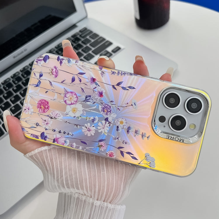 For iPhone 16 Pro Electroplating Laser Flower Texture TPU Phone Case(Drawn Flowers AH3) - iPhone 16 Pro Cases by buy2fix | Online Shopping UK | buy2fix