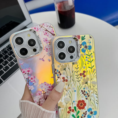 For iPhone 16 Plus Electroplating Laser Flower Texture TPU Phone Case(Plum Blossom AH18) - iPhone 16 Plus Cases by buy2fix | Online Shopping UK | buy2fix