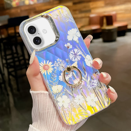 For iPhone 16 Electroplating Laser Flower Ring Holder TPU Phone Case(Chrysanthemum AH5) - iPhone 16 Cases by buy2fix | Online Shopping UK | buy2fix