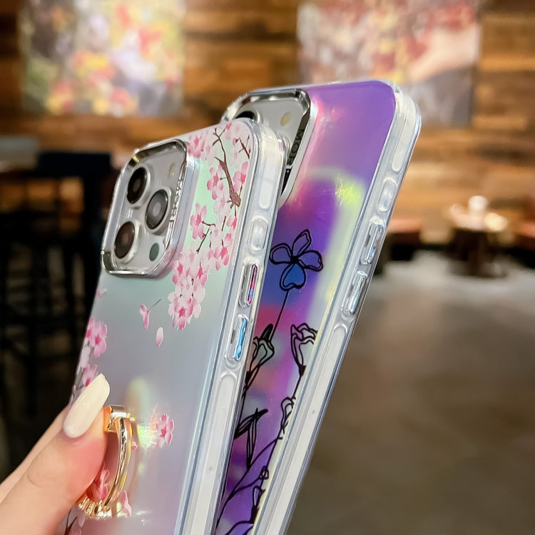 For iPhone 16 Pro Electroplating Laser Flower Ring Holder TPU Phone Case(Plum Blossom AH18) - iPhone 16 Pro Cases by buy2fix | Online Shopping UK | buy2fix