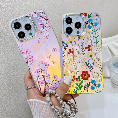 For iPhone 16 Pro Electroplating Laser Flower Phone Case with Wrist Strap(Rose AH15) - iPhone 16 Pro Cases by buy2fix | Online Shopping UK | buy2fix