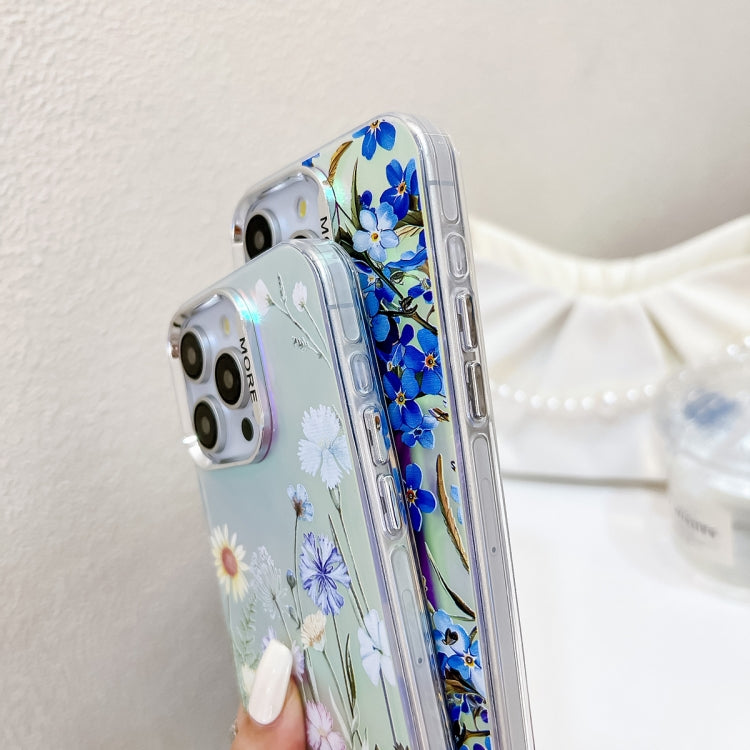 For iPhone 16 Pro Electroplating Laser Flower Phone Case with Wrist Strap(Drawn Flowers AH3) - iPhone 16 Pro Cases by buy2fix | Online Shopping UK | buy2fix