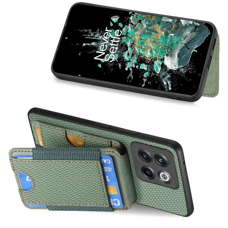 For OnePlus 12 5G Carbon Fiber Vertical Flip Wallet Stand Phone Case(Green) - OnePlus Cases by buy2fix | Online Shopping UK | buy2fix