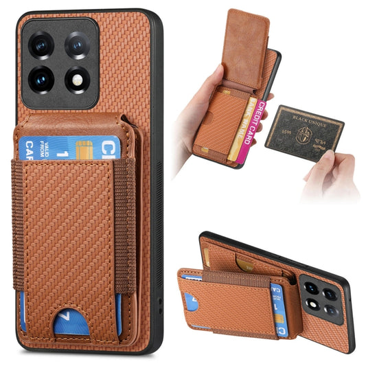 For OnePlus 11 Carbon Fiber Vertical Flip Wallet Stand Phone Case(Brown) - OnePlus Cases by buy2fix | Online Shopping UK | buy2fix