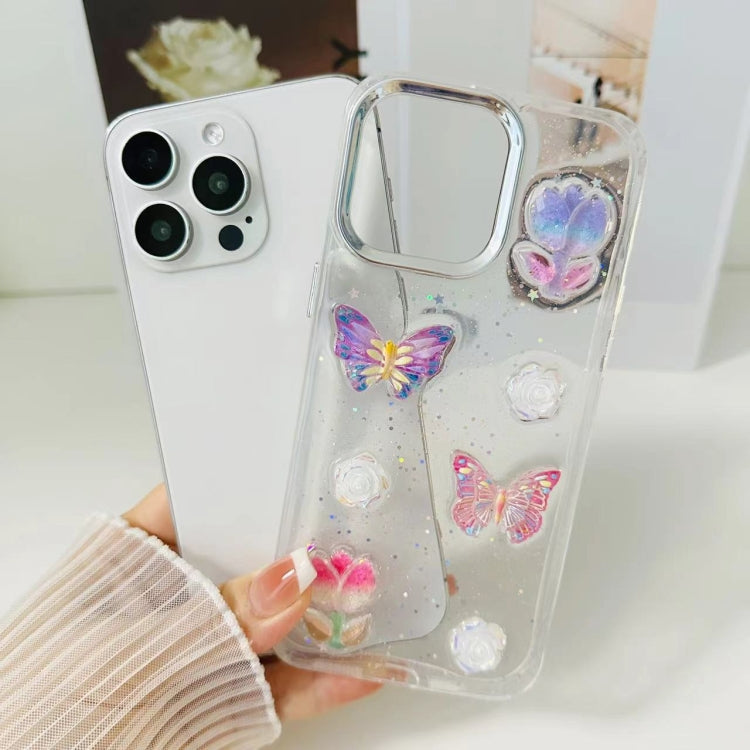 For iPhone 16 Plus 3D Colorful Crystal Butterfly TPU Phone Case(Butterful Flowers) - iPhone 16 Plus Cases by buy2fix | Online Shopping UK | buy2fix