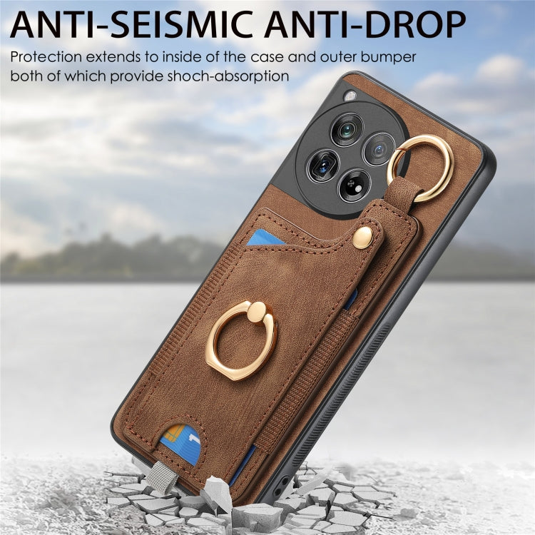 For OnePlus 11 Retro Skin-feel Ring Card Bag Phone Case with Hang Loop(Brown) - OnePlus Cases by buy2fix | Online Shopping UK | buy2fix