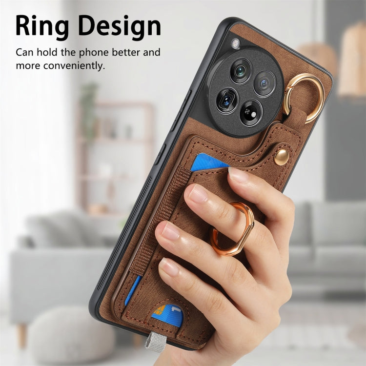 For OnePlus 11 Retro Skin-feel Ring Card Bag Phone Case with Hang Loop(Brown) - OnePlus Cases by buy2fix | Online Shopping UK | buy2fix