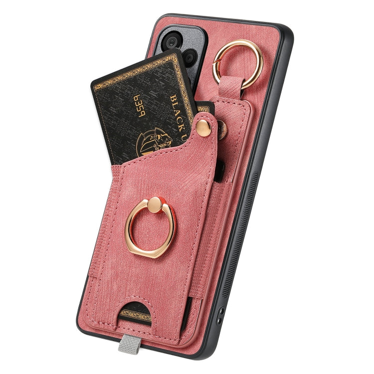 For OnePlus 11 Retro Skin-feel Ring Card Bag Phone Case with Hang Loop(Pink) - OnePlus Cases by buy2fix | Online Shopping UK | buy2fix