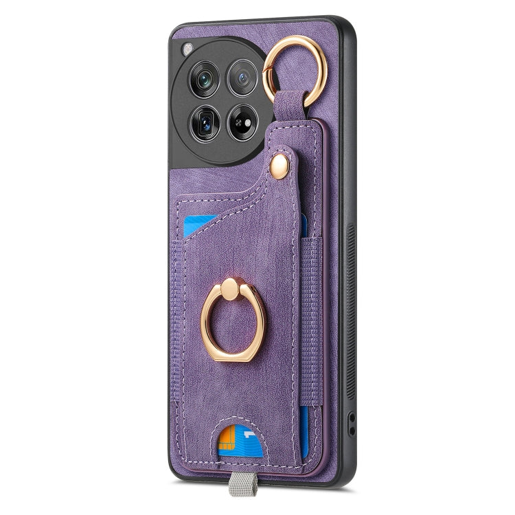 For OnePlus 11 Retro Skin-feel Ring Card Bag Phone Case with Hang Loop(Purple) - OnePlus Cases by buy2fix | Online Shopping UK | buy2fix