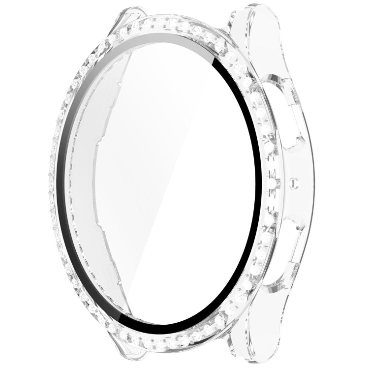 For Samsung Galaxy Watch 7 40mm Single Row Diamond PC + Tempered Film Integrated Watch Protective Case(Transparent White) - Watch Cases by buy2fix | Online Shopping UK | buy2fix