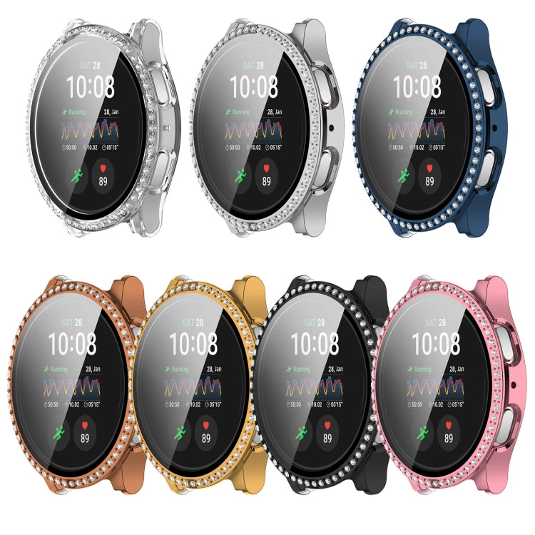 For Samsung Galaxy Watch 7 44mm Single Row Diamond PC + Tempered Film Integrated Watch Protective Case(Pink) - Watch Cases by buy2fix | Online Shopping UK | buy2fix