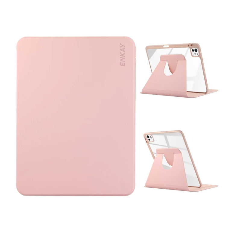 For iPad Pro 11 2024 ENKAY 360 Rotation PMMA Leather Smart Tablet Case with Pen Slot(Pink) - iPad Pro 11 2024 Cases by ENKAY | Online Shopping UK | buy2fix